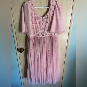 JESSAKAE Pink Whimsy Crystal & Rhinestone Tulle Party Dress Sz 2X runs small